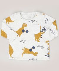 Camiseta-Infantil-Estampada-de-Dinossauro-com-Bolso-Manga-Curta-Gola-Redonda-Cinza-Mescla-Claro-9038057-Cinza_Mescla_Claro_1