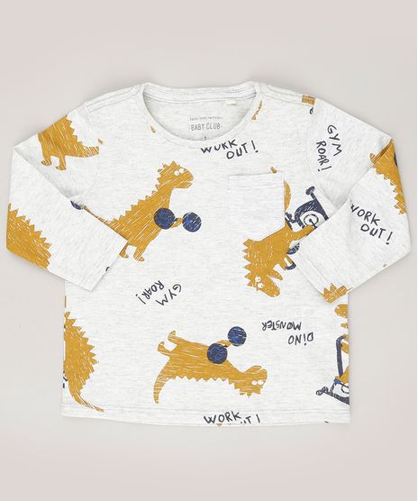 Camiseta-Infantil-Estampada-de-Dinossauro-com-Bolso-Manga-Curta-Gola-Redonda-Cinza-Mescla-Claro-9038057-Cinza_Mescla_Claro_1