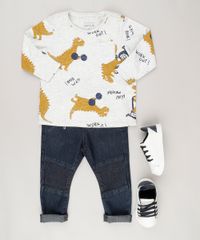 Camiseta-Infantil-Estampada-de-Dinossauro-com-Bolso-Manga-Curta-Gola-Redonda-Cinza-Mescla-Claro-9038057-Cinza_Mescla_Claro_3