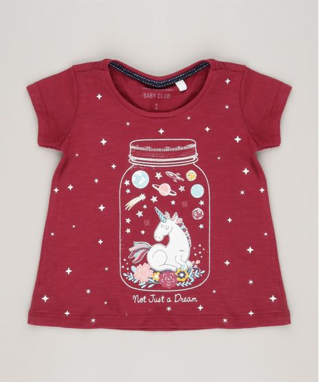 Blusa-Infantil--Unicornio--Brilha-no-Escuro-Decote-Redondo-Manga-Curta-em-Algodao---Sustentavel-Vinho-9044894-Vinho_1