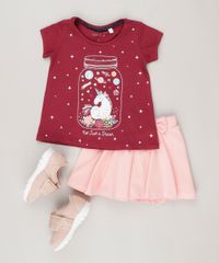 Blusa-Infantil--Unicornio--Brilha-no-Escuro-Decote-Redondo-Manga-Curta-em-Algodao---Sustentavel-Vinho-9044894-Vinho_3
