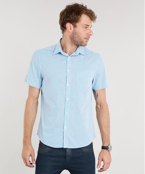 Camisa-Masculina-Comfort-Xadrez-Manga-Curta-Azul-Claro-8851735-Azul_Claro_1
