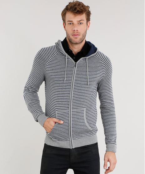 Jaqueta-Masculina-em-Trico-Listrado-com-Capuz-Manga-Longa-Cinza-Mescla-8848965-Cinza_Mescla_1