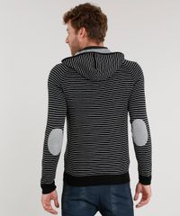 Jaqueta-Masculina-em-Trico-Listrado-com-Capuz-Manga-Longa-Preta-8848965-Preto_2