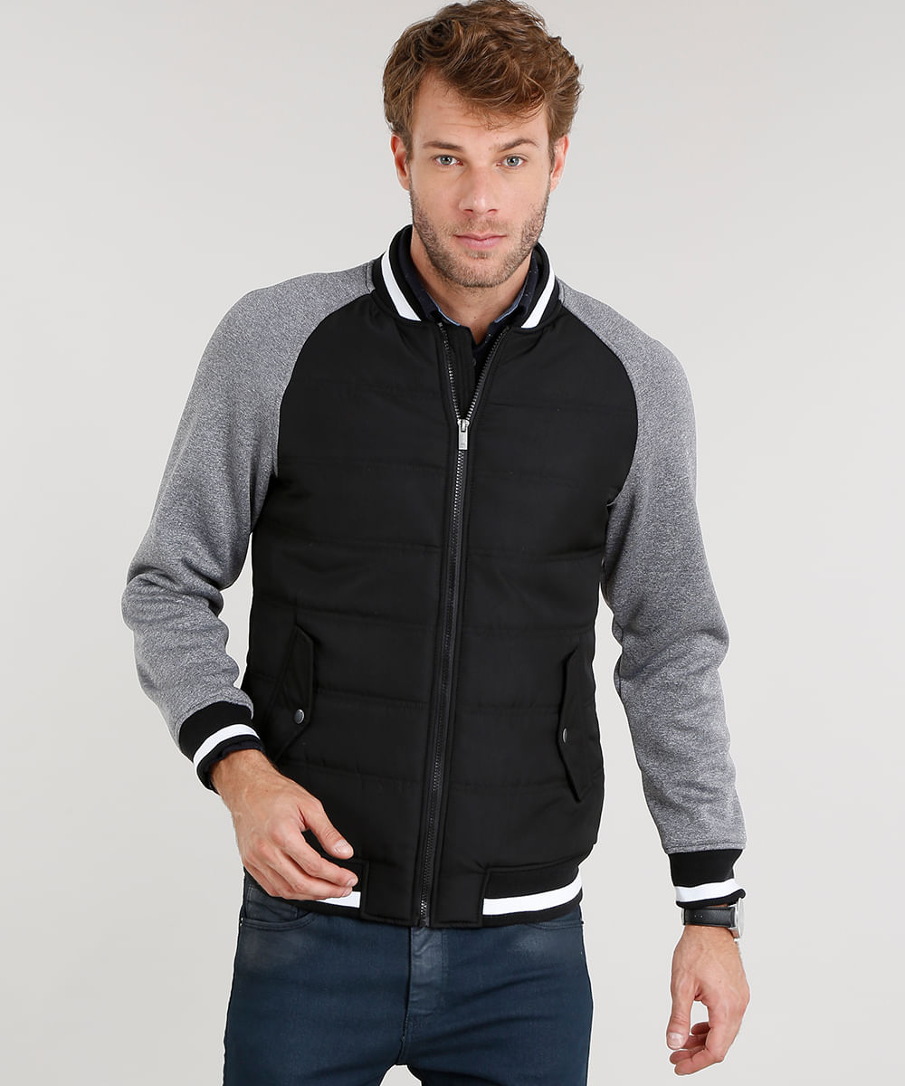 jaqueta masculina bomber manga longa preta