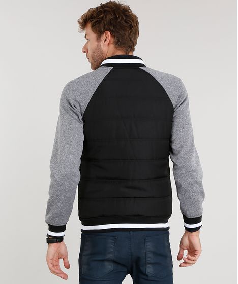 jaqueta masculina bomber manga longa preta