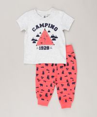 Conjunto-Infantil-com-Camiseta-Interativa-Manga-Curta--Camping--Cinza-Mescla-Claro---Calca-em-Moletom-Estampada-de-Ursos-Vermelha-8786850-Vermelho_1
