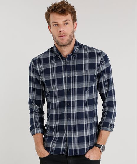 Camisa-Masculina-Comfort-Xadrez-em-Flanela-Manga-Longa-Azul-Marinho-8841847-Azul_Marinho_1