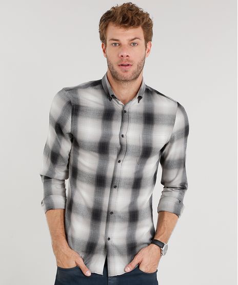 Camisa-Masculina-Slim-Xadrez-Manga-Longa-Preta-8856156-Preto_1