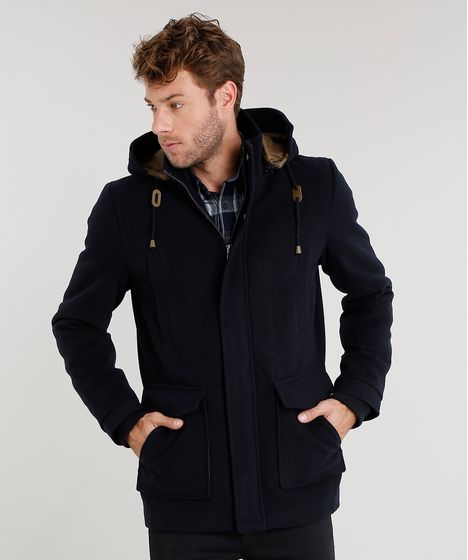 casaco de lã com capuz masculino