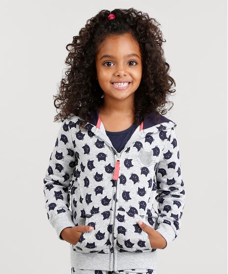 Blusao-Infantil-em-Moletom-Estampado-de-Gatinhos-com-Bordado-em-Paetes-e-Capuz-Cinza-Mescla-8830269-Cinza_Mescla_1