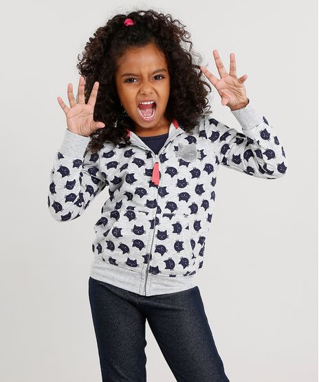 Blusao-Infantil-em-Moletom-Estampado-de-Gatinhos-com-Bordado-em-Paetes-e-Capuz-Cinza-Mescla-8830651-Cinza_Mescla_1