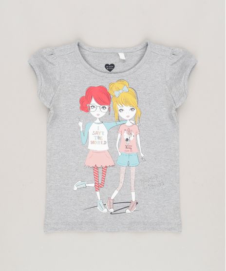 Blusa-Infantil--Happy-Friends--Decote-Redondo-Manga-Curta-Cinza-Mescla-9034411-Cinza_Mescla_1
