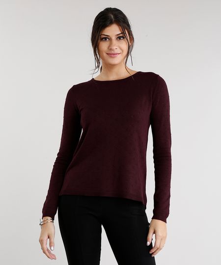 Sueter-Feminino-em-Trico-com-Bolinhas-Manga-Longa-Decote-Redondo-Vinho-8476300-Vinho_1 Sueter-Feminino-em-Trico-com-Bolinhas-Manga-Longa-Decote-Redondo-Vinho-8476300-Vinho_1