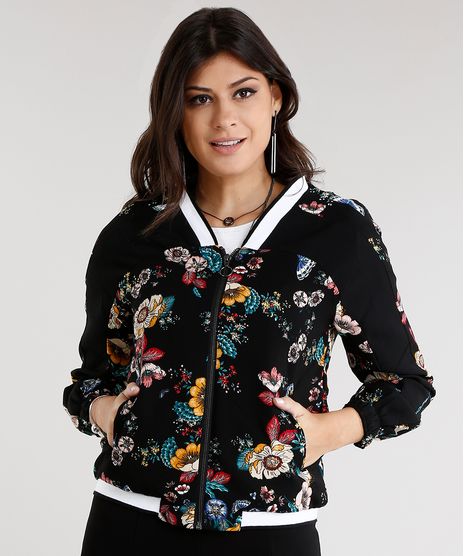 Jaqueta-Feminina-Bomber-Estampada-Floral-Manga-Longa-Gola-V-Preta-8881641-Preto_1