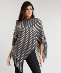 Poncho-Feminino-em-Trico-com-Franjas-Chumbo-8482125-Chumbo_1
