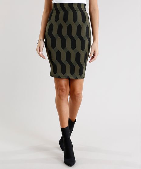 Saia-Feminina-Lapis-Estampada-Geometrica-Curta-Verde-Militar-9026333-Verde_Militar_1