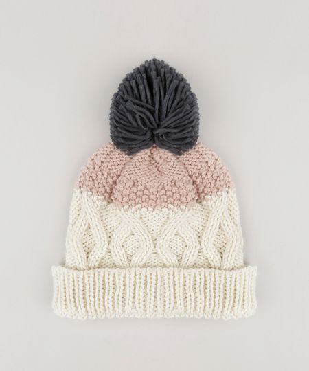 Gorro-Feminino-em-Trico-com-Pompom-Bege-8790330-Bege_1