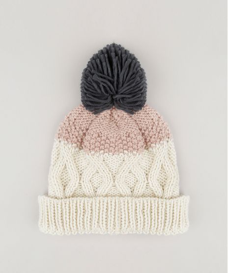 Gorro-Feminino-em-Trico-com-Pompom-Bege-8790330-Bege_1