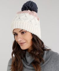 Gorro-Feminino-em-Trico-com-Pompom-Bege-8790330-Bege_2
