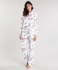 Pijama-Feminino-em-Fleece-Estampado-Floral-Manga-Longa--Branco-8875834-Branco_1