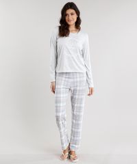 Pijama-Feminino-Xadrez-Manga-Longa-Decote-V-Cinza-Mescla-Claro-9119098-Cinza_Mescla_Claro_1