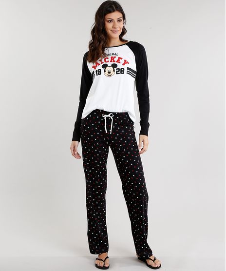 Pijama-Feminino-Mickey-Mouse-Manga-Longa-Decote-Redondo-em-Algodao---Sustentavel-Preto-9119092-Preto_1