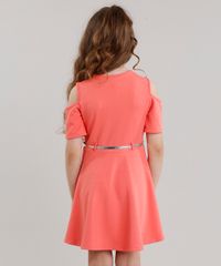 Vestido-Infantil-Open-Shoulder-Texturizado-com-Cinto-Manga-Curta-Decote-Redondo-Coral-9041149-Coral_2