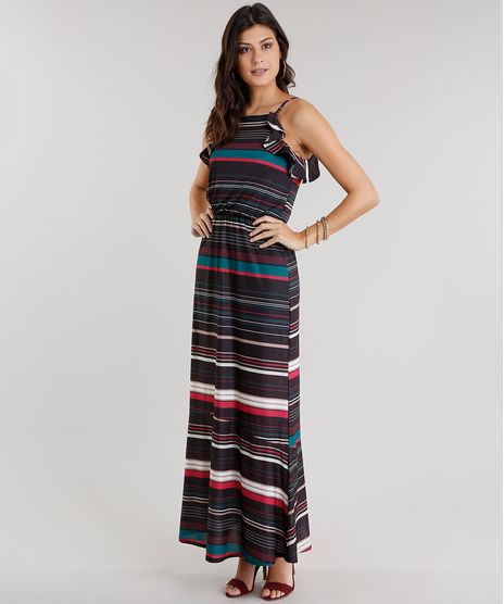 vestido-Feminino-Longo-Listrado-com-Babado-Alca-Preto-8968701-Preto_1