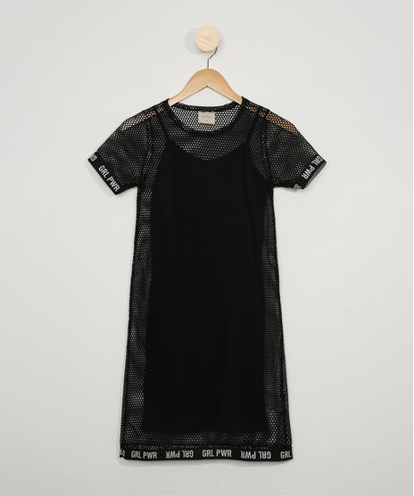 Vestido-Juvenil-em-Tela-Manga-Curta-Preto-9967651-Preto_1