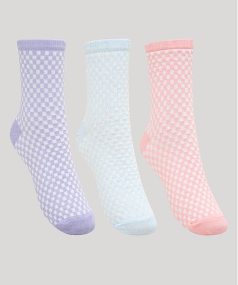 Kit-de-3-Meias-Femininas-Cano-Alto-Texturizadas-Xadrez--Multicor-9973167-Multicor_1