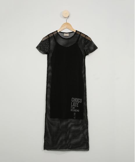 Vestido-Juvenil-Em-Tela-Midi-Manga-Curta-Preto-9967653-Preto_1
