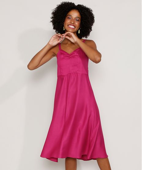 Vestido-Feminino-Midi-Evase-com-Franzido-Alca-Media-Rosa-Escuro-9975384-Rosa_Escuro_1