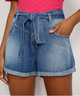Short-Jeans-Feminino-Sawary-Mom-Cintura-Super-Alta-com-Faixa-para-Amarrar-Azul-Medio-9980162-Azul_Medio_1