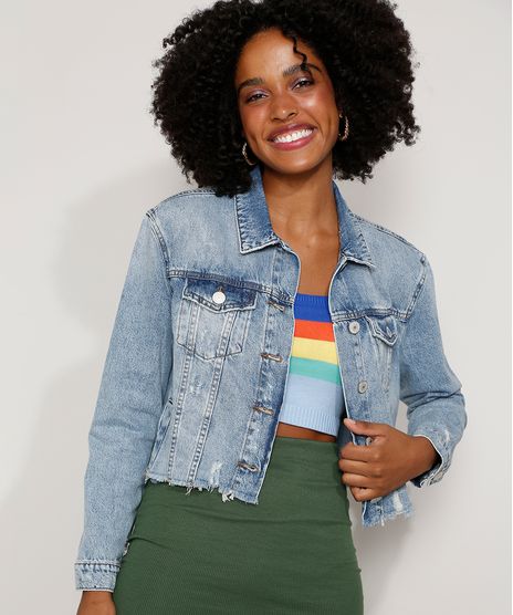 Jaqueta-Jeans-Feminina-Cropped-Destroyed-com-Bolsos-Azul-Medio-9981720-Azul_Medio_1