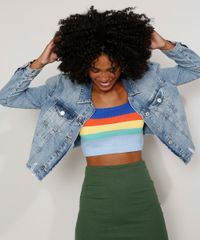 Jaqueta-Jeans-Feminina-Cropped-Destroyed-com-Bolsos-Azul-Medio-9981720-Azul_Medio_6
