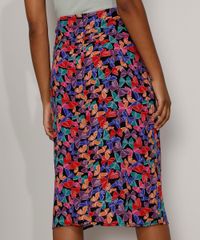 Saia-Feminina-Midi-Estampada-de-Borboletas-com-Fenda-Preta-9975431-Preto_2