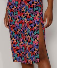 Saia-Feminina-Midi-Estampada-de-Borboletas-com-Fenda-Preta-9975431-Preto_6