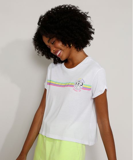 Camiseta-Feminina-Ampla-Simba-O-Rei-Leao-com-Listras-Manga-Curta-Decote-Redondo-Off-White-9974084-Off_White_1