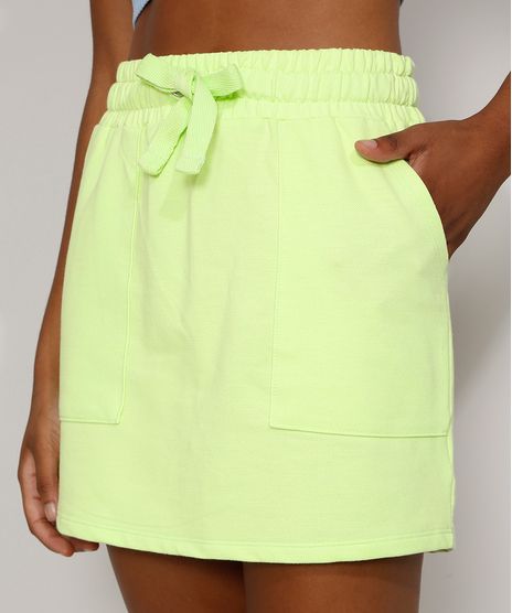 Saia-de-Moletom-Feminina-Curta-Basica-com-Bolsos-e-Cordao-Verde-Claro-9966742-Verde_Claro_1