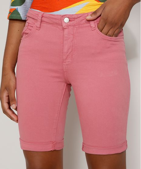 Bermuda-de-Sarja-Feminina-Ciclista-Cintura-Media-com-Barra-Dobrada-Rosa-9977094-Rosa_1