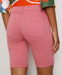 Bermuda-de-Sarja-Feminina-Ciclista-Cintura-Media-com-Barra-Dobrada-Rosa-9977094-Rosa_2