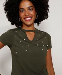 Camiseta-Feminina-Basica-Choker-com-Perolas-Manga-Curta-Verde-Militar-9973887-Verde_Militar_5