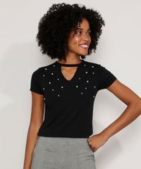 Camiseta-Feminina-Basica-Choker-com-Perolas-Manga-Curta-Preta-9973887-Preto_1