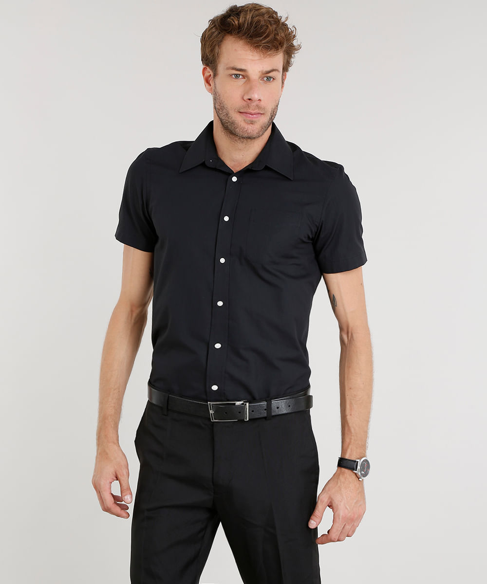 Camisa Masculina Comfort Manga Curta Preta Cea
