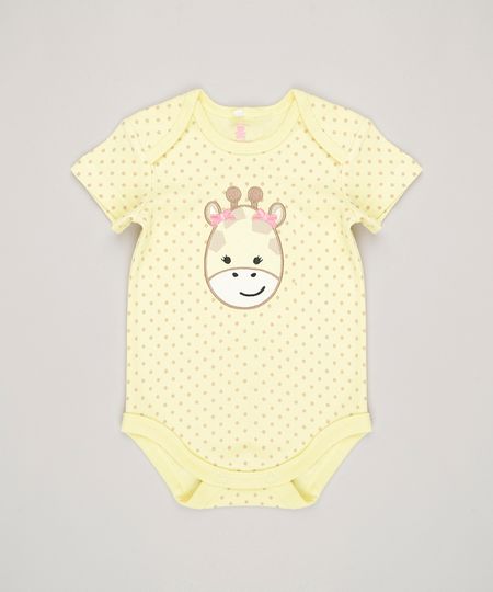 Body-Infantil-Estampado--Girafa--Manga-Curta-Decote-Redondo-em-Algodao---Sustentavel-Amarelo-8812210-Amarelo_1
