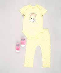 Body-Infantil-Estampado--Girafa--Manga-Curta-Decote-Redondo-em-Algodao---Sustentavel-Amarelo-8812210-Amarelo_3