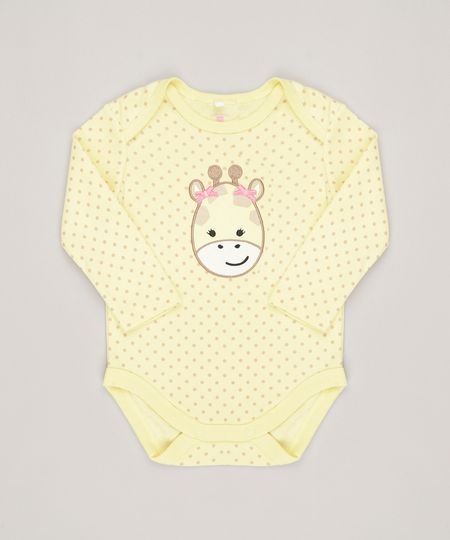 Body-Infantil-Estampado--Girafa--Manga-Longa-Decote-Redondo-em-Algodao---Sustentavel-Amarelo-8812217-Amarelo_1