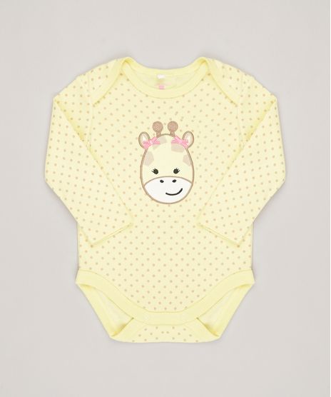Body-Infantil-Estampado--Girafa--Manga-Longa-Decote-Redondo-em-Algodao---Sustentavel-Amarelo-8812217-Amarelo_1