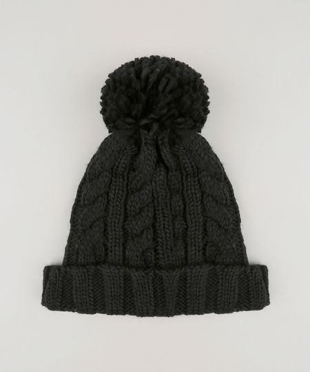 Gorro-Feminino-em-Trico-com-Pompom-Preto-8754445-Preto_1